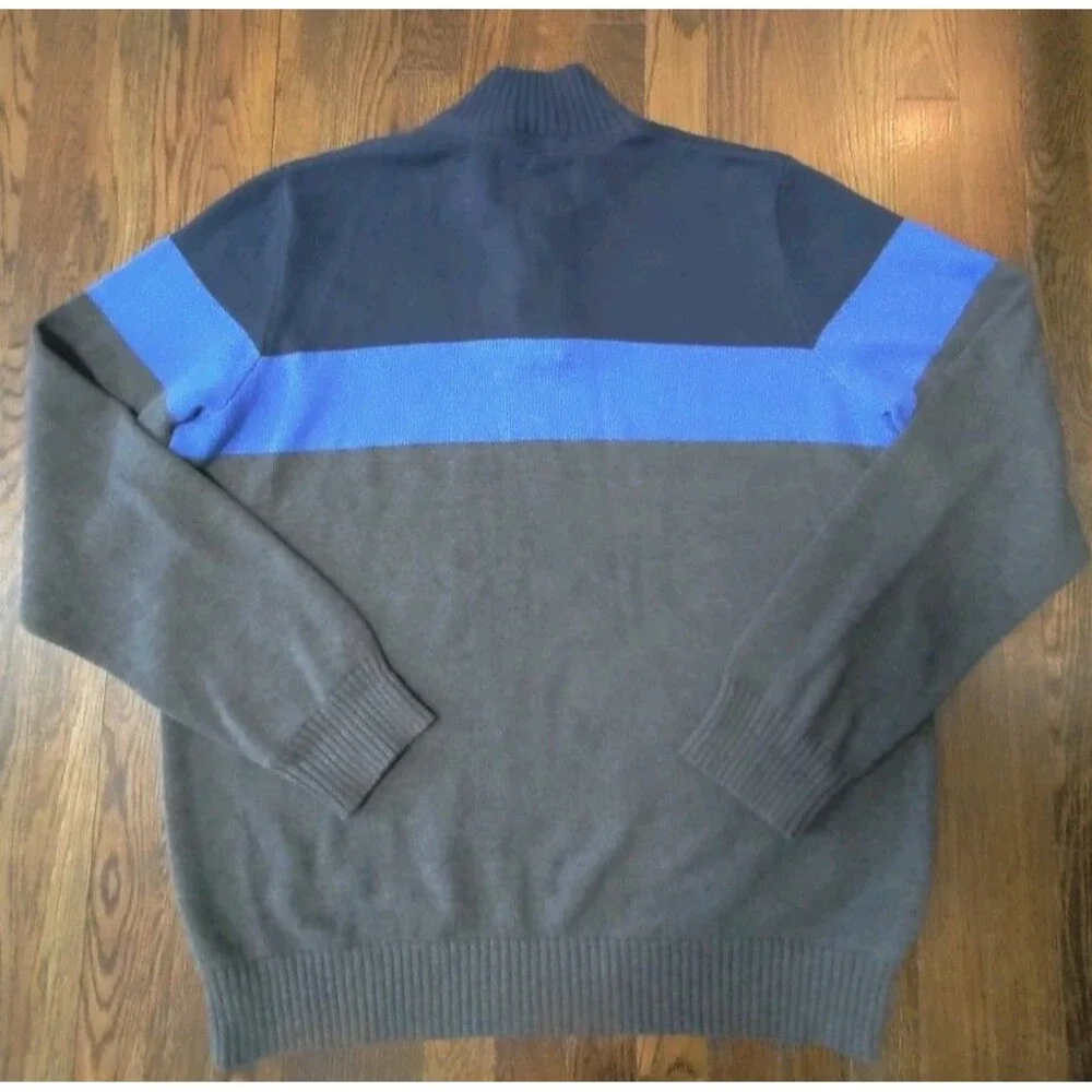 Vintage Eddie Bauer Sweater Men's XL Tall Blue Gray Striped Pullover Cotton - Picture 2 of 7